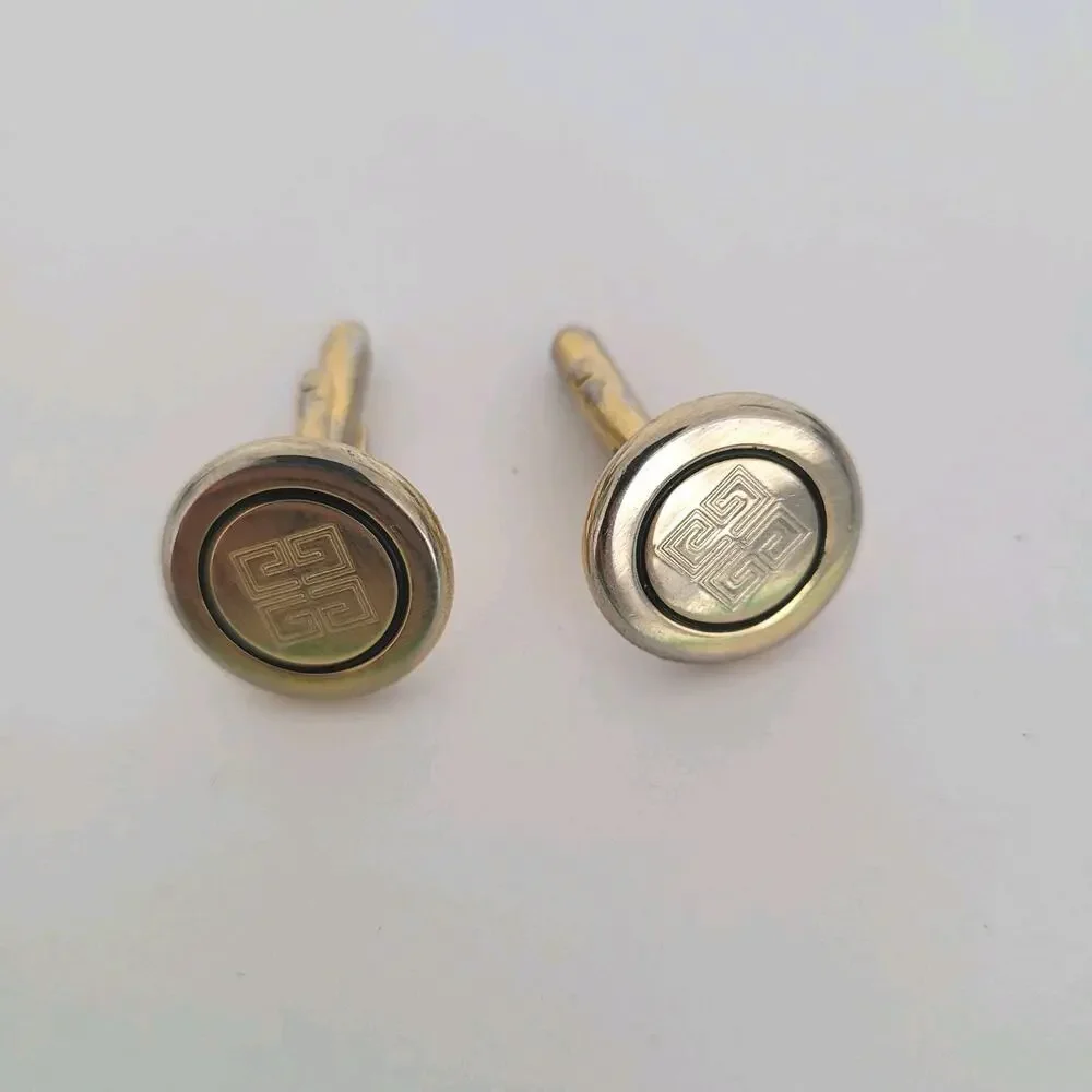 Givenchy Cufflinks Set‎ Gold Round Tone Logo Vintage Designer